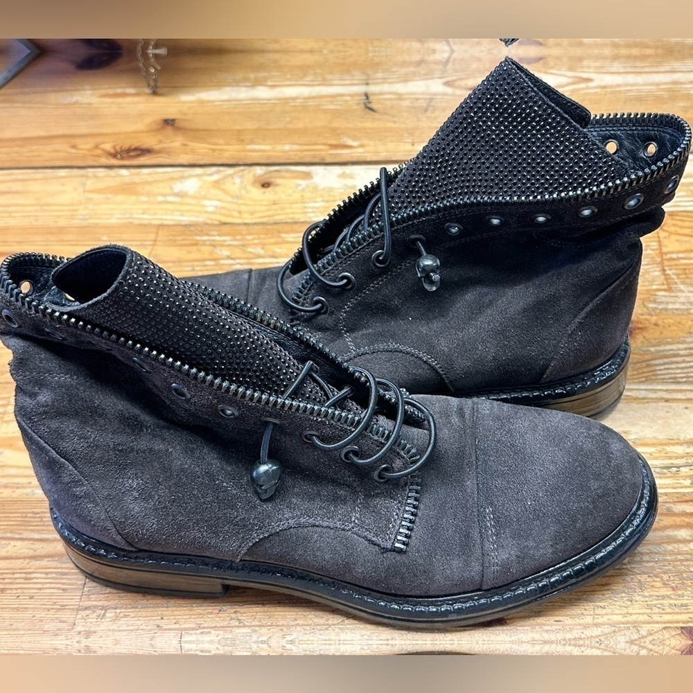 275 Central Womens Lace Up Studded Crystal Combat Ankle Boots Black Suede 38